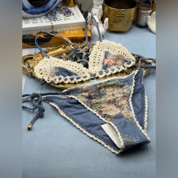 🆕 ZIMMERMANN 🧿 NWT Cascadian Crochet Tri Bikini, Blue Botanical - Sz 2 US4/6 - Picture 14 of 16